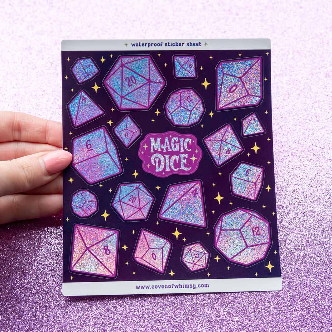 Magic dice glitter sticker sheet